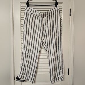New Directions - (Plus-Size) Striped Lightweight Pants W Pockets With Drawstring